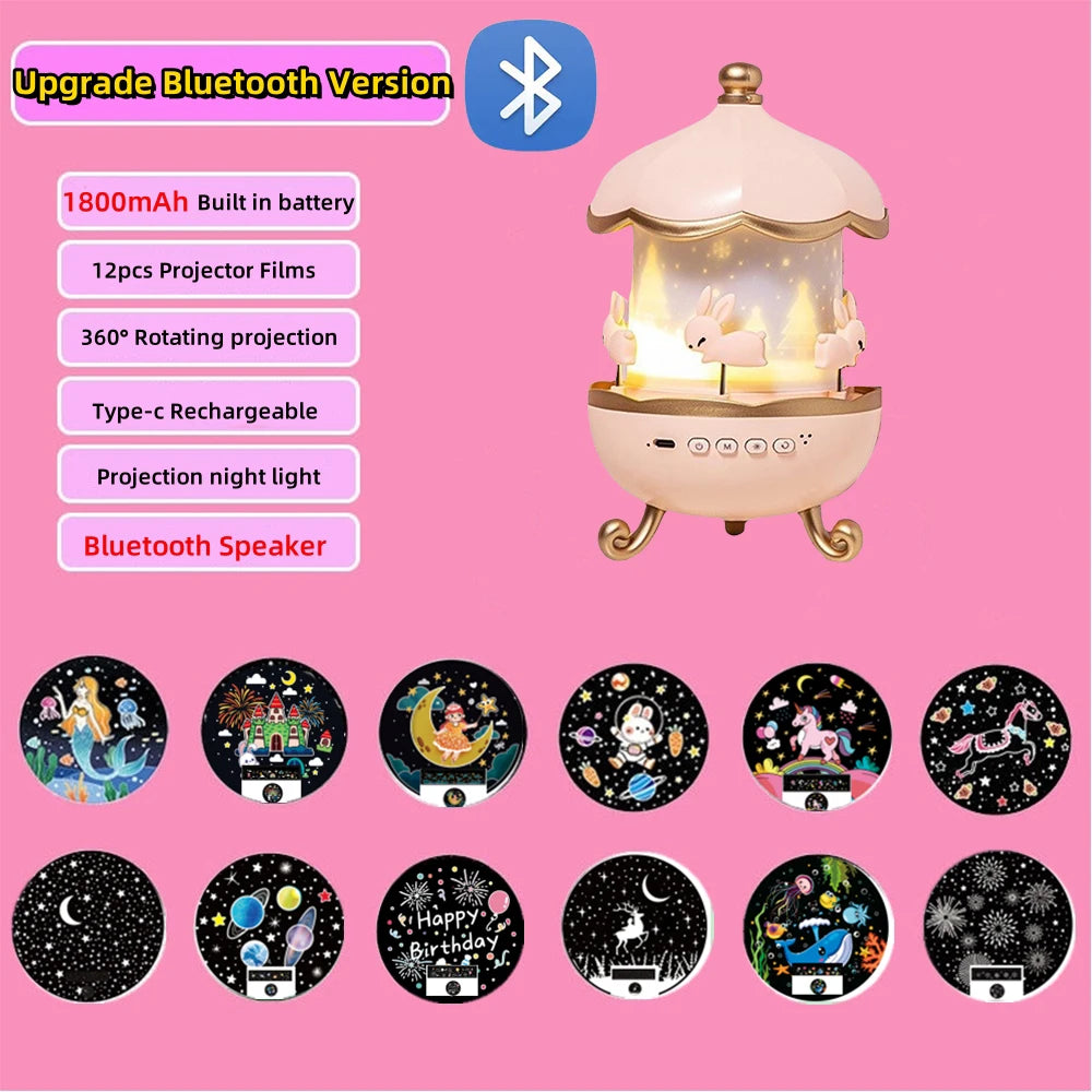 Kids Night Light Projector 21 Films & Bluetooth Music Player Rechargeable Nightlights Bedroom Decor Birthday Gift Star Projector